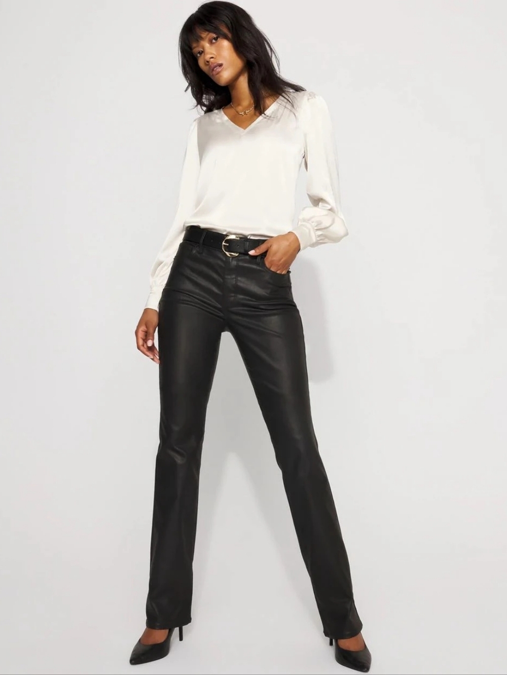 White House Black Market Black High-Rise Faux Leather Straight Jeans